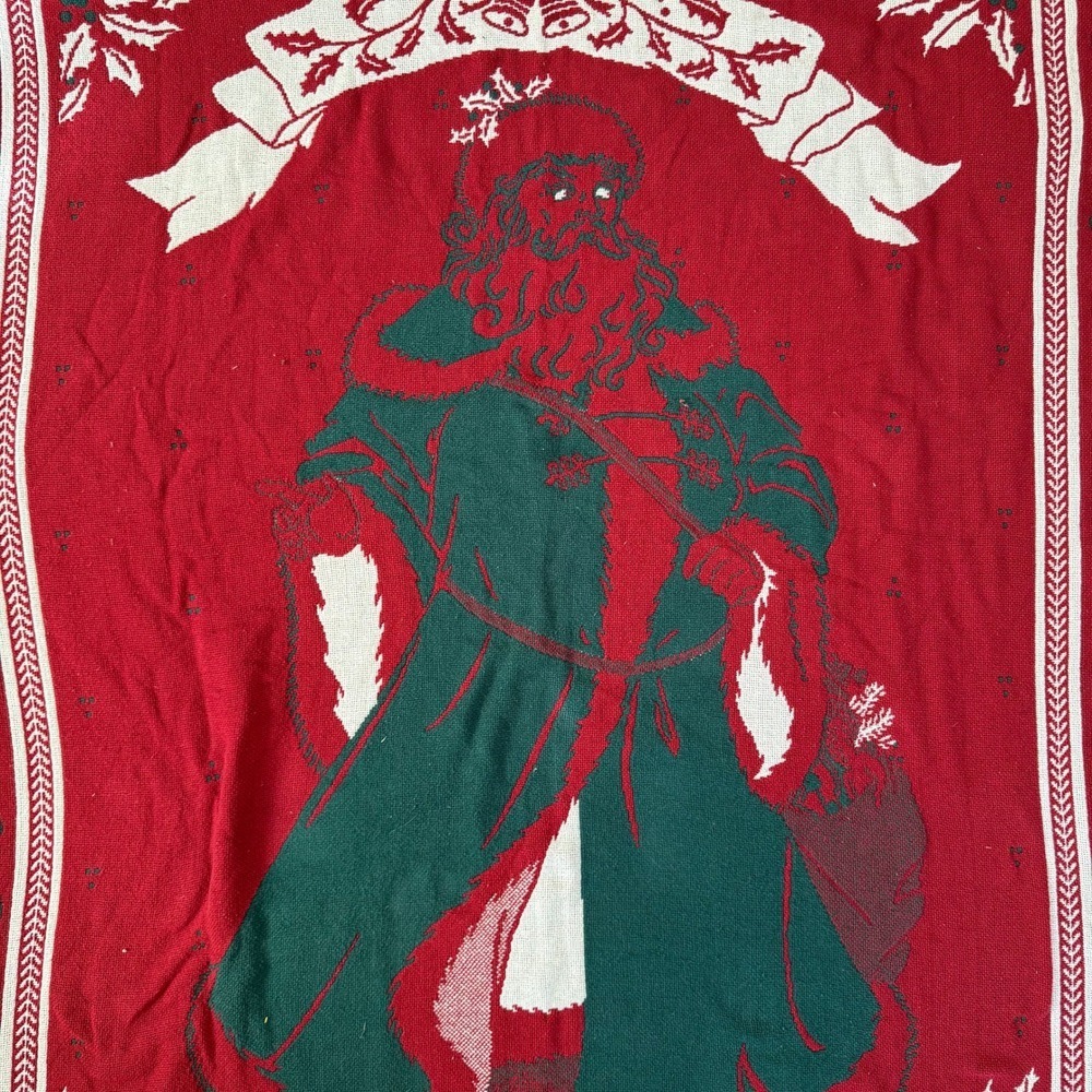 Goodwin Weavers Christmas Throw Blanket Old World Santa Red Green White Holly - Picture 10 of 12